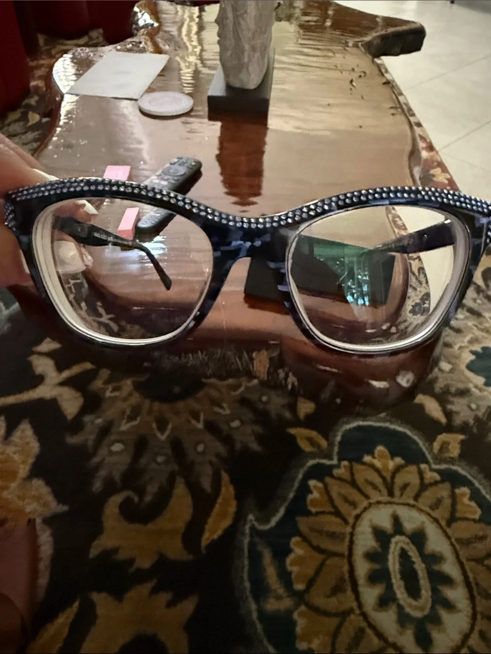 Alain Mikli Paris Blue Tortoise Shell Cat Eye Glasses with Blue Rhinestone